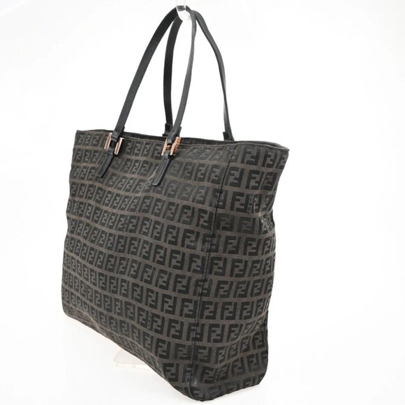 FENDI Logo Zucchino Hand Tote Bag Canvas Leather Brown Italy - Picture 4 of 14